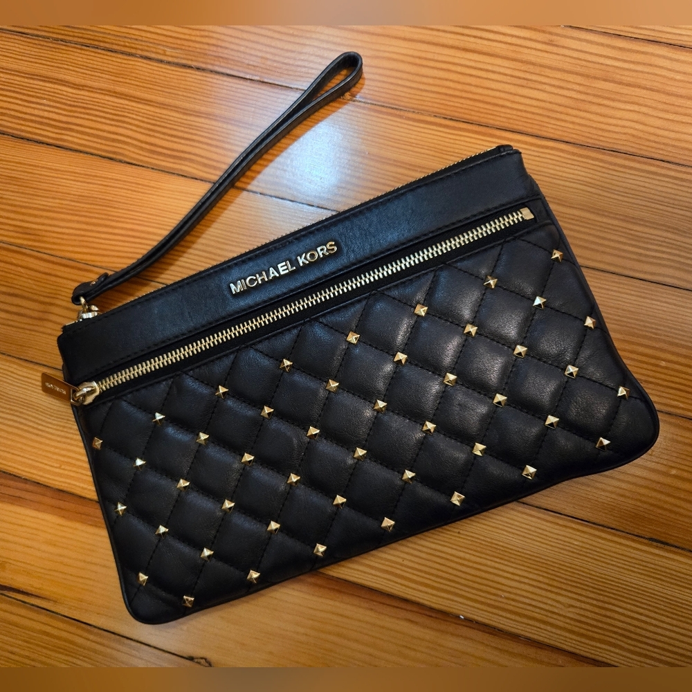 Michael Kors Black and Gold Quilted Clutch